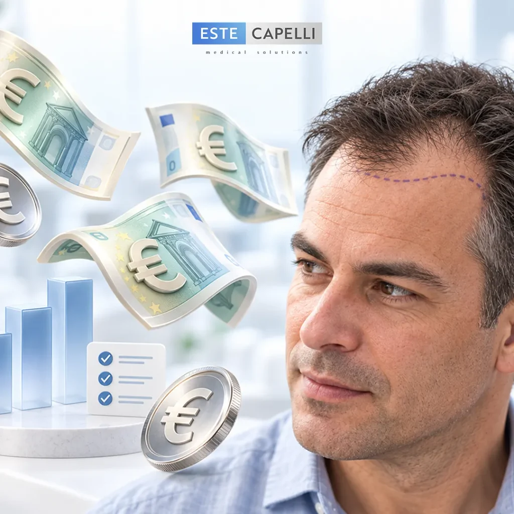 Hombre que piensa hacerse un injerto capilar evalúa el precio y lo que incluye cada presupuesto