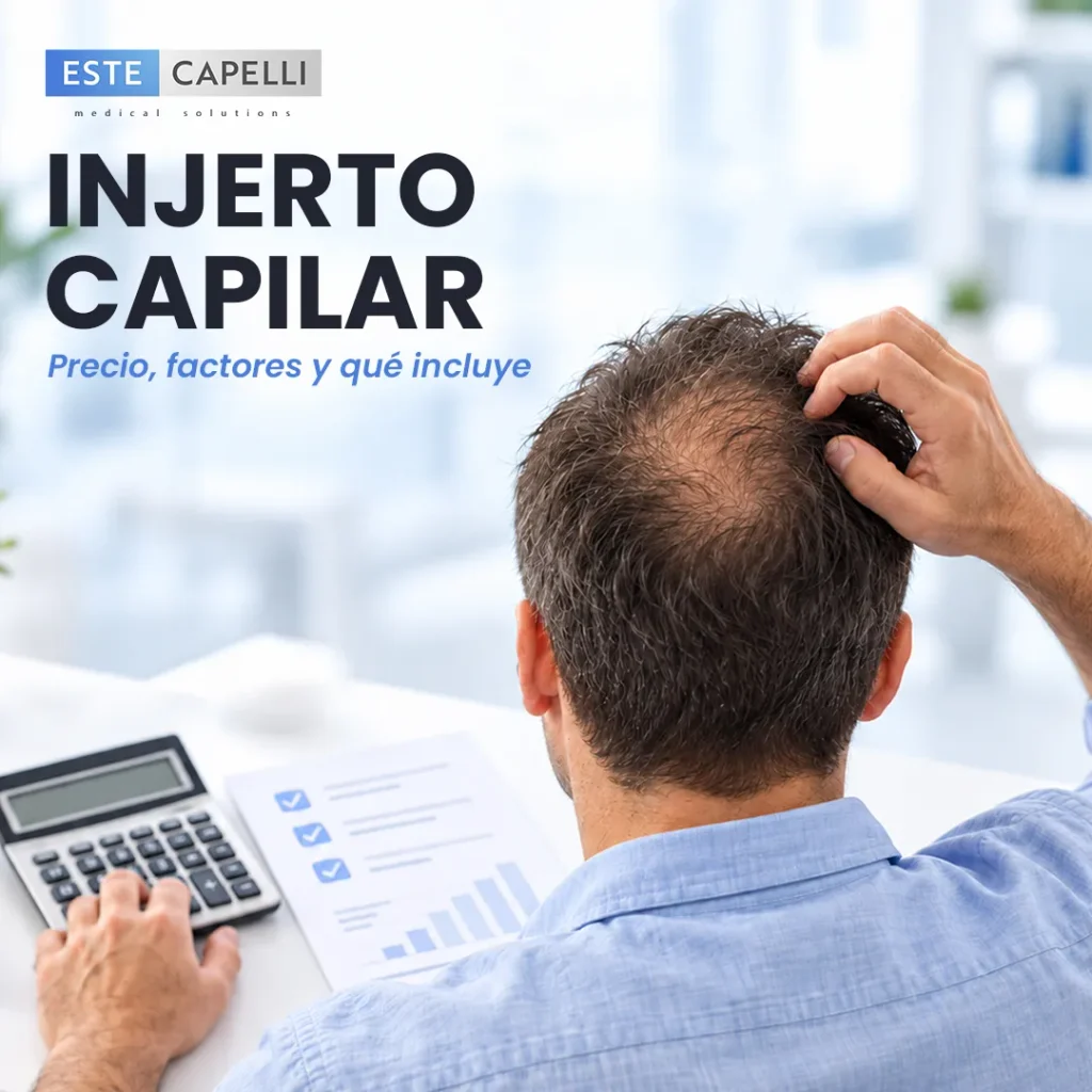 Hombre con pérdida de cabello en la coronilla calcula el precio de su injerto capilar antes de decidirse